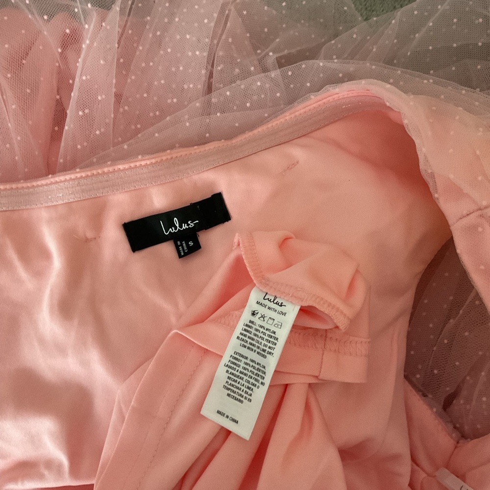 Lulus Exceptional Moments Light Pink Swiss Dot One-Shoulder Tulle Mini Dress S - Picture 10 of 12